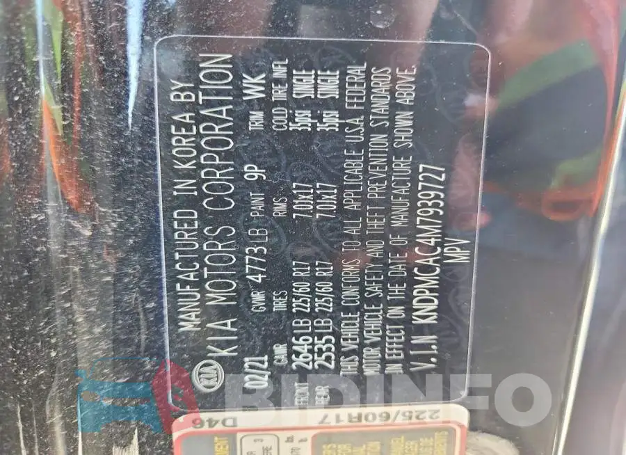 KNDPMCAC4M7939727 Photo# 13