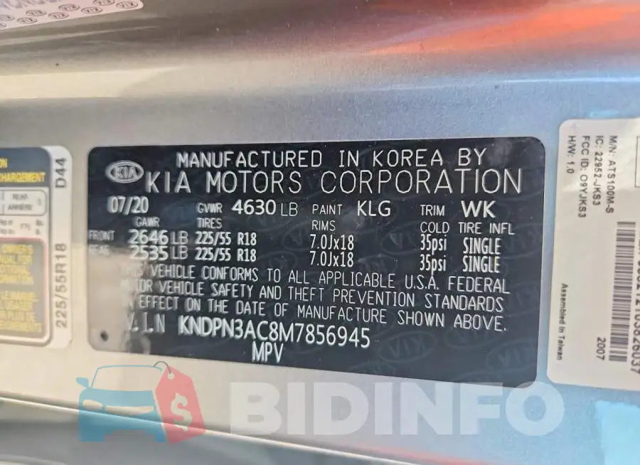 KNDPN3AC8M7856945 Photo# 13