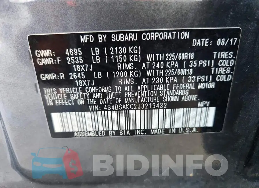 4S4BSAKC2J3213432 Photo# 13