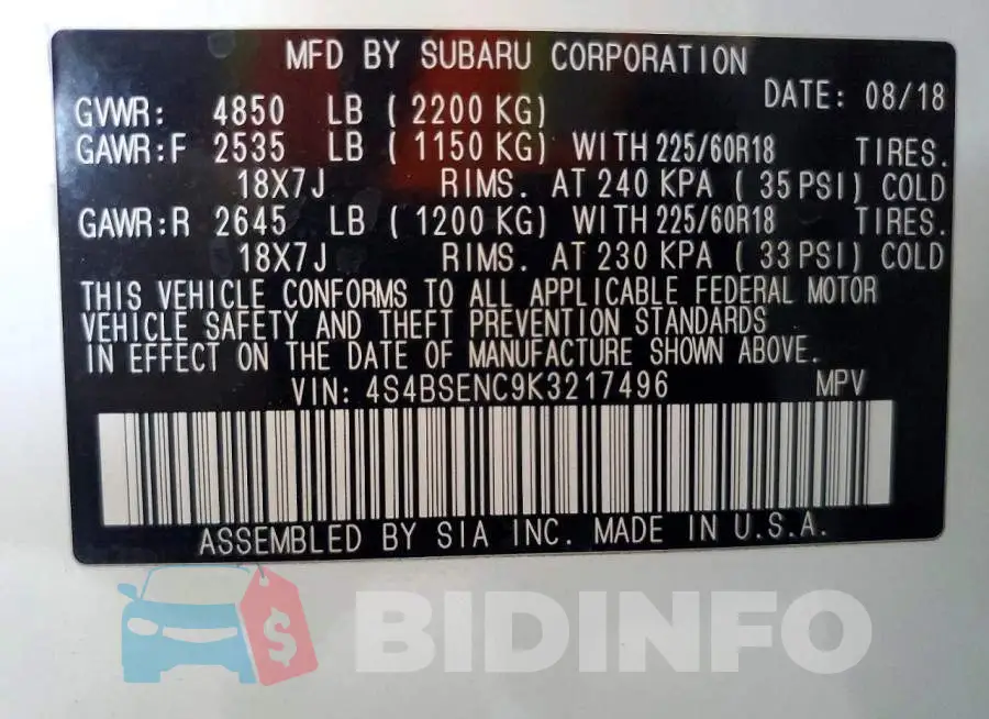 4S4BSENC9K3217496 Photo# 13