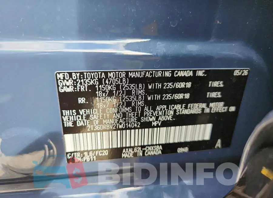 2T36DRBV2TW014042 Photo# 12