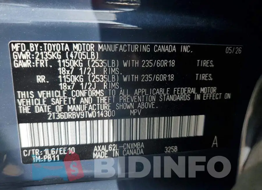2T36DRBV9TW014300 Photo# 13