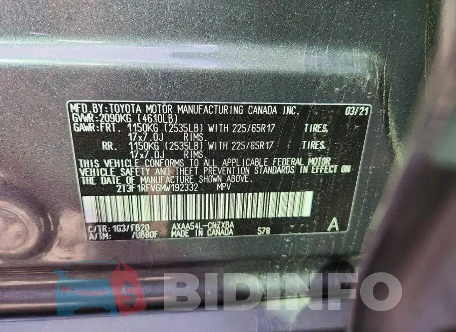 2T3F1RFV6MW192332 Photo# 13