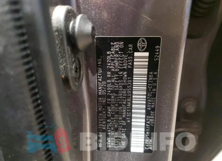 4T1C11AK8LU955301 Photo# 12
