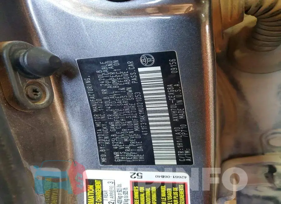 4T1F31AK1MU021053 Photo# 12