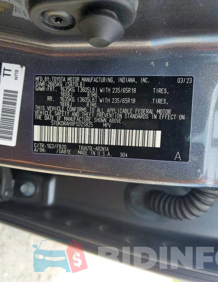 5TDKDRAHXPS025825 Photo# 13
