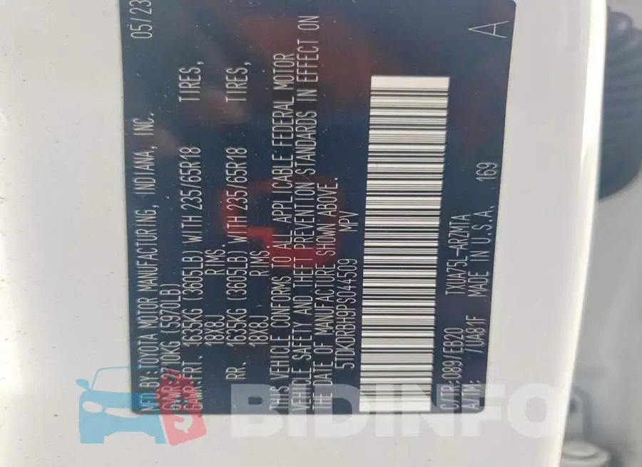 5TDKDRBH9PS044509 Photo# 14