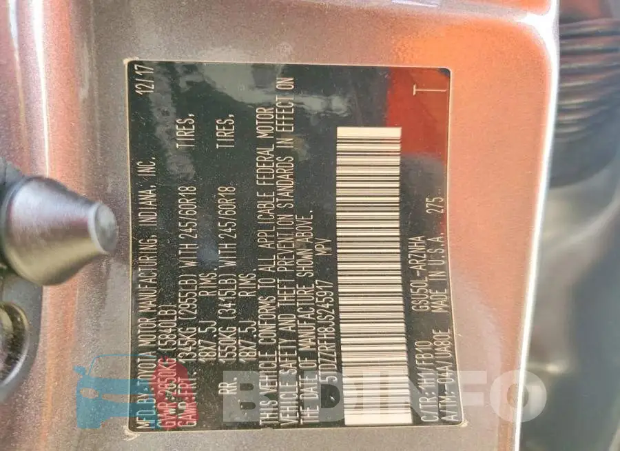 5TDZZRFH8JS245917 Photo# 14