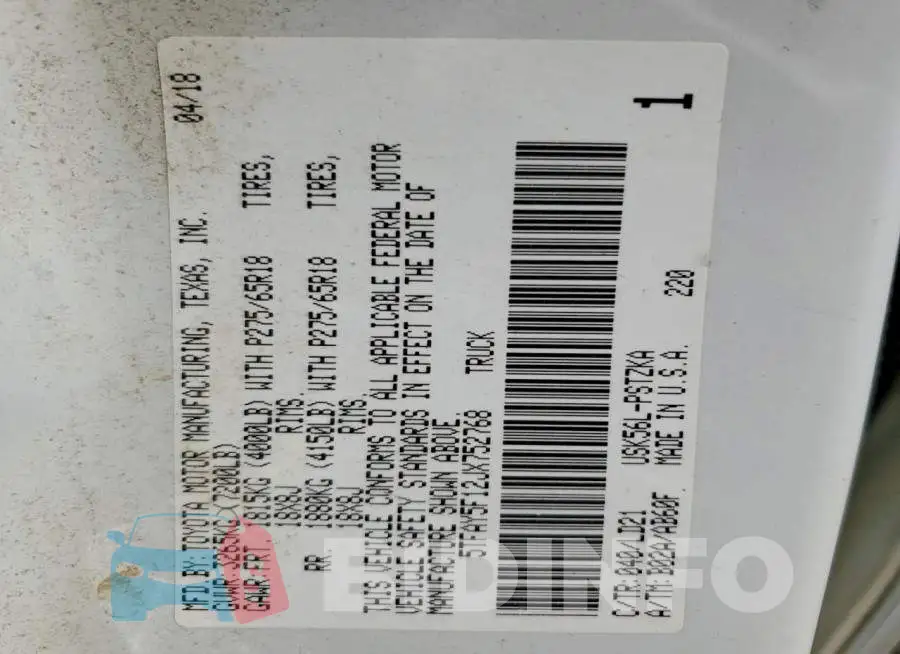 5TFAY5F12JX752768 Photo# 12