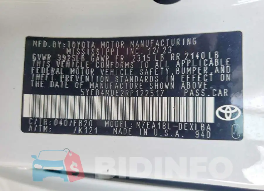 5YFB4MDE2RP122517 Photo# 12