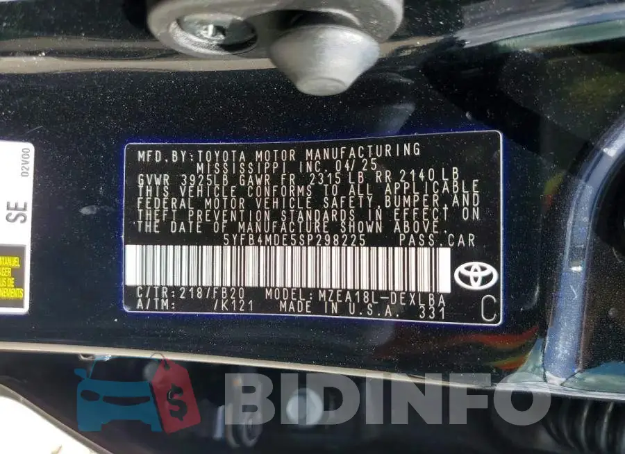 5YFB4MDE5SP298225 Photo# 13