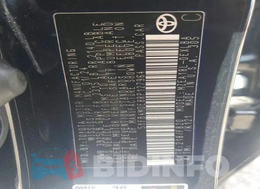 5YFB4MDE8RP127964 Photo# 13
