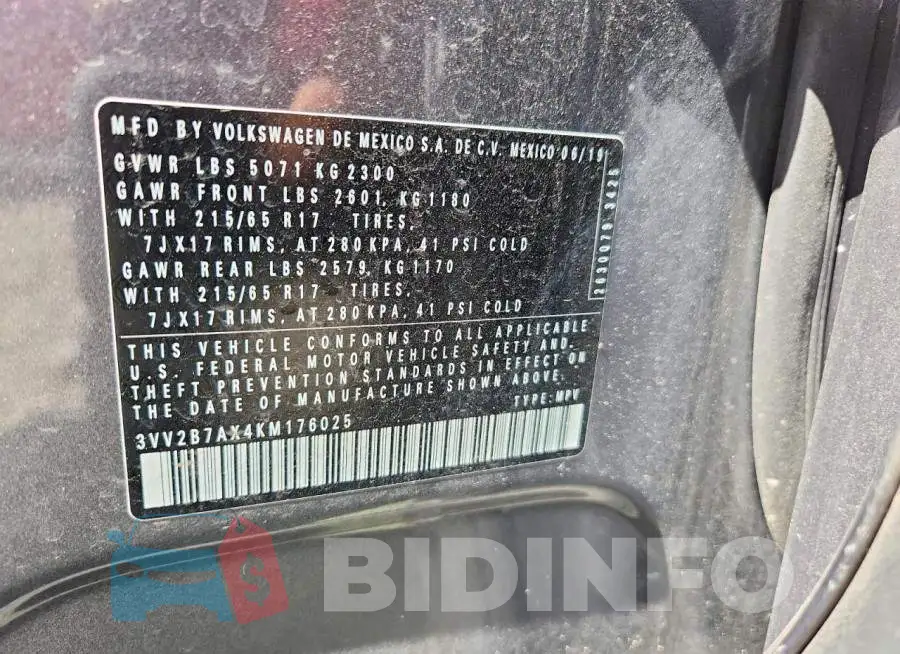 3VV2B7AX4KM176025 Photo# 14