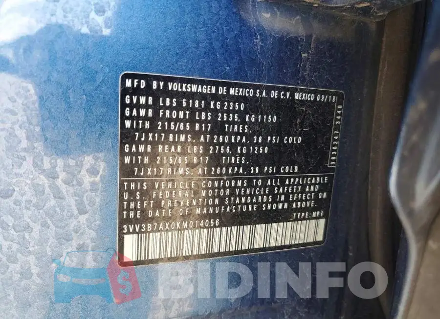 3VV3B7AX0KM014056 Photo# 13