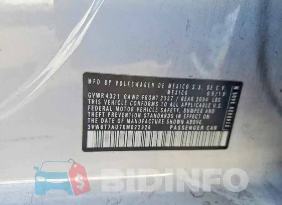 3VW6T7AU7KM022926 Photo# 13