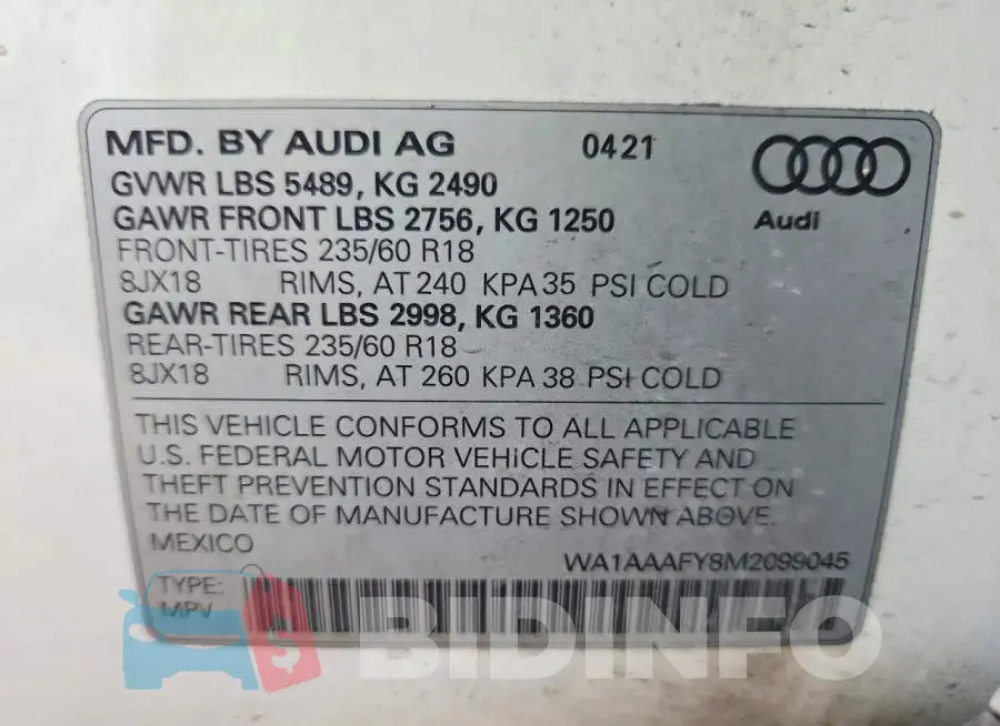 WA1AAAFY8M2099045 Photo# 14
