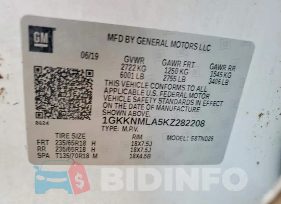 1GKKNMLA5KZ282208 Photo# 12