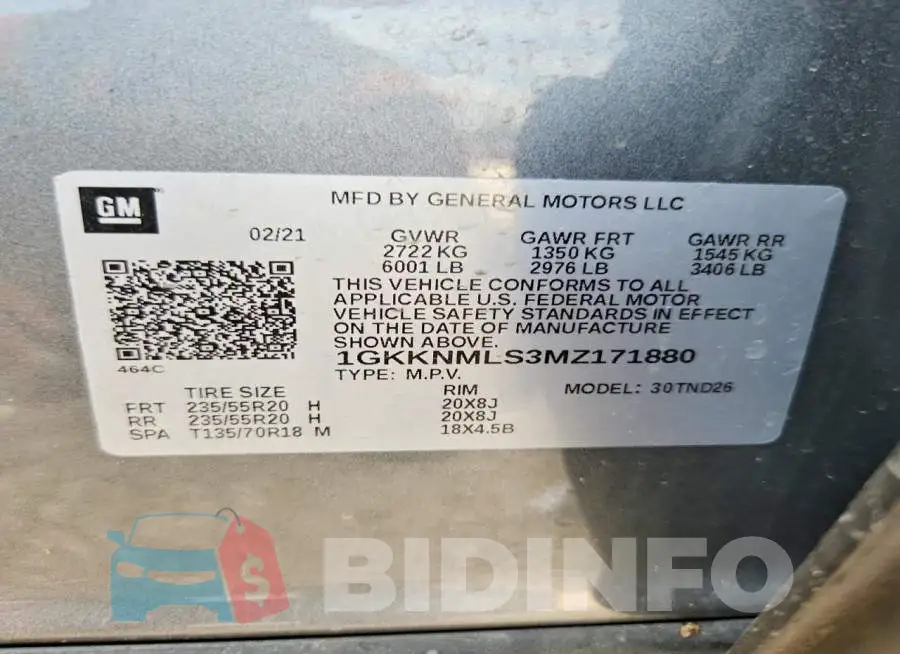 1GKKNMLS3MZ171880 Photo# 14