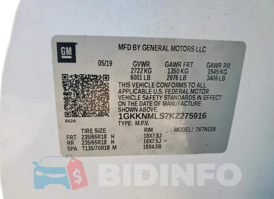 1GKKNMLS7KZ275916 Photo# 13