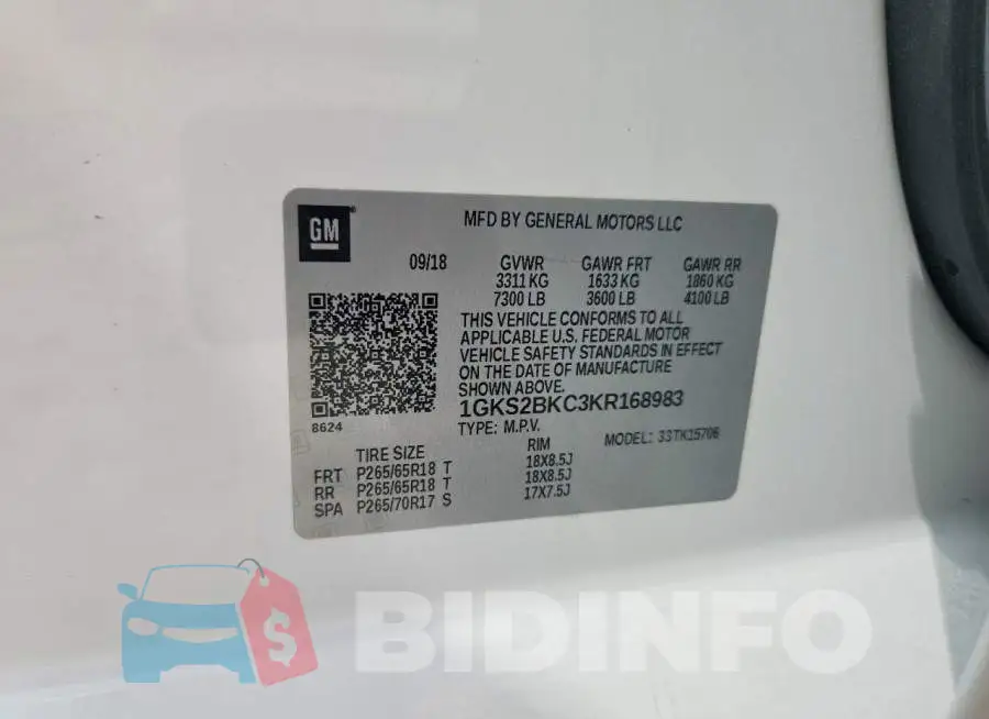 1GKS2BKC3KR168983 Photo# 13