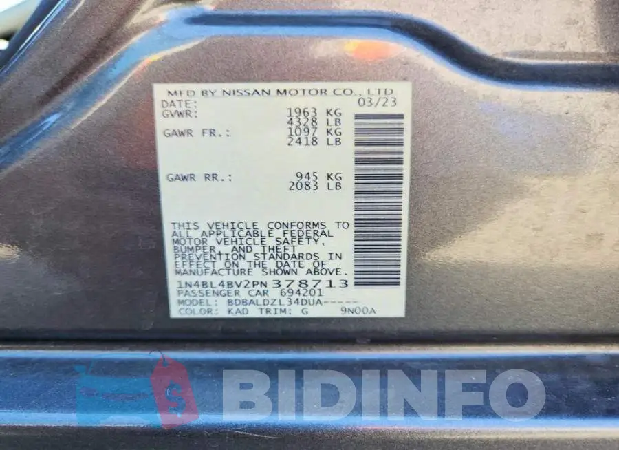 1N4BL4BV2PN378713 Photo# 12