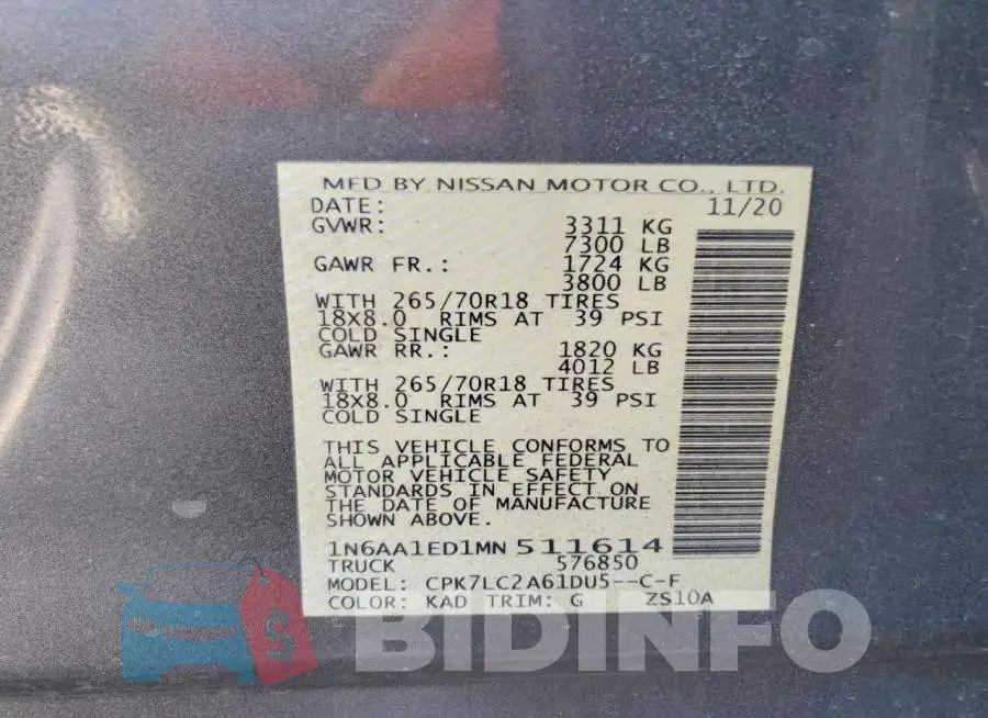 1N6AA1ED1MN511614 Photo# 13