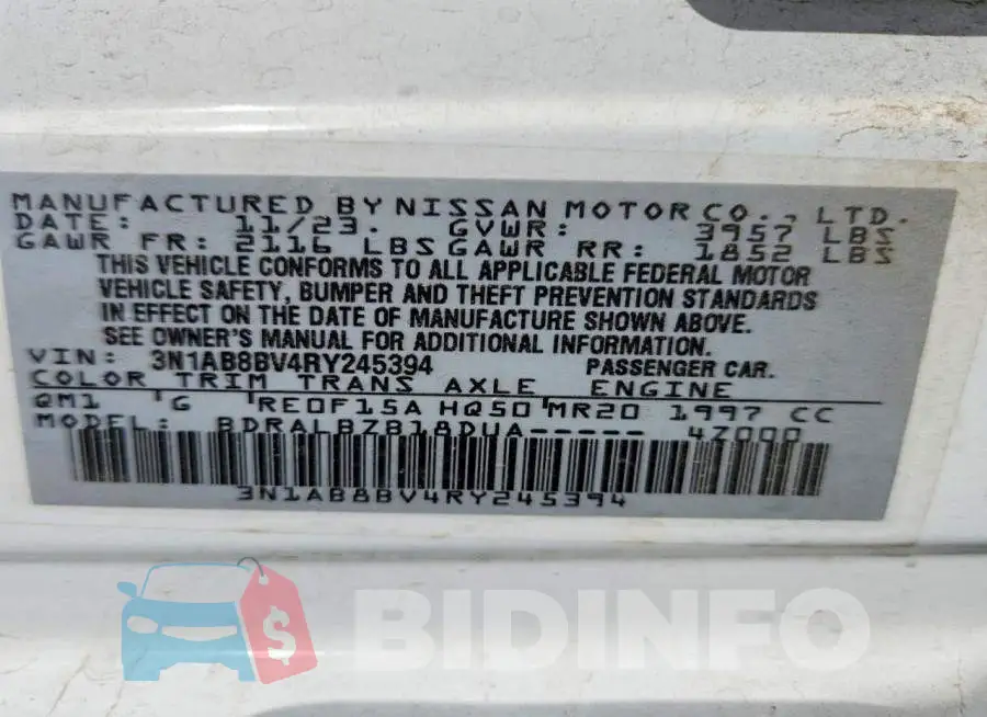 3N1AB8BV4RY245394 Photo# 12