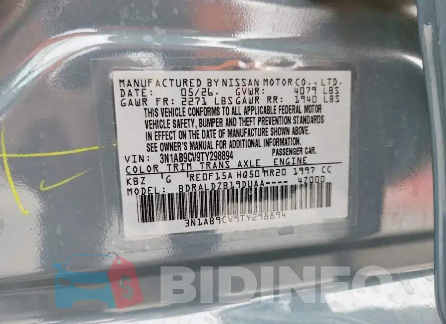3N1AB9CV9TY298894 Photo# 12