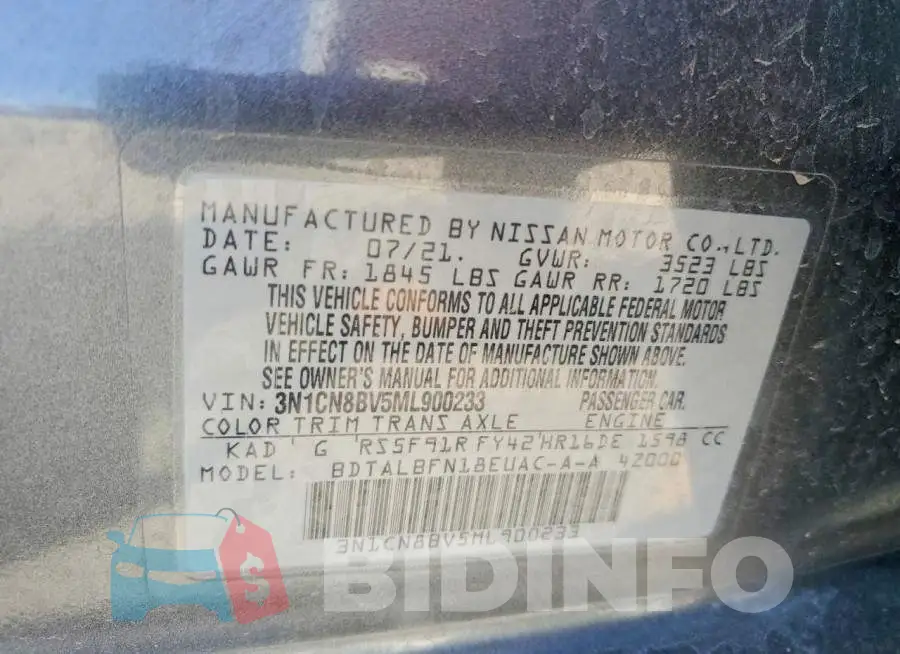 3N1CN8BV5ML900233 Photo# 12