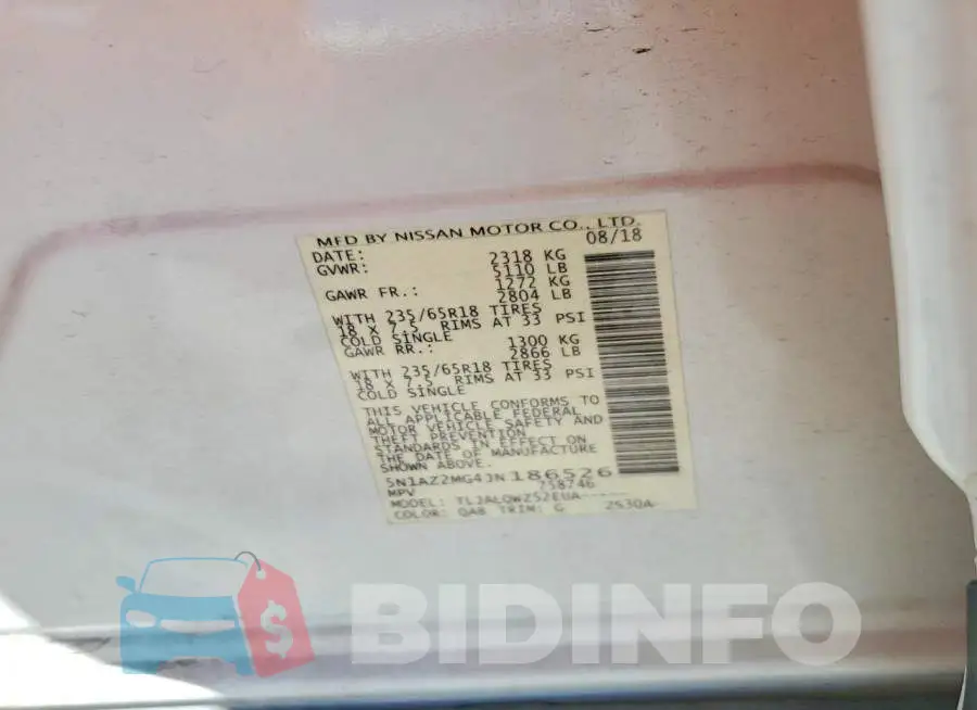 5N1AZ2MG4JN186526 Photo# 13