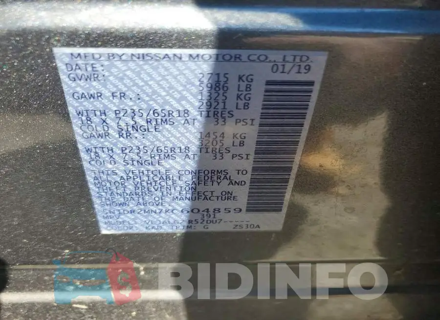 5N1DR2MN7KC604859 Photo# 12