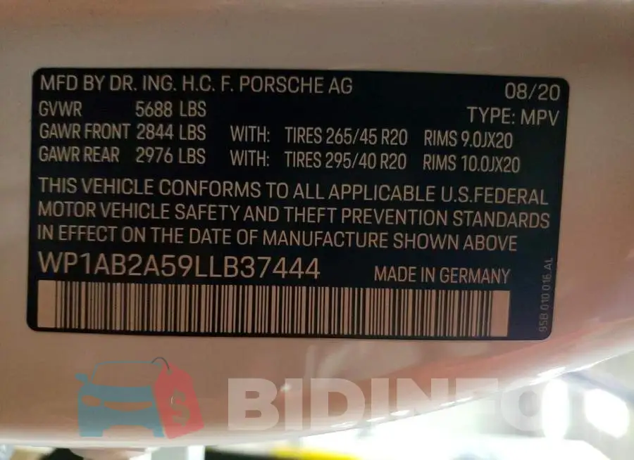 WP1AB2A59LLB37444 Photo# 14