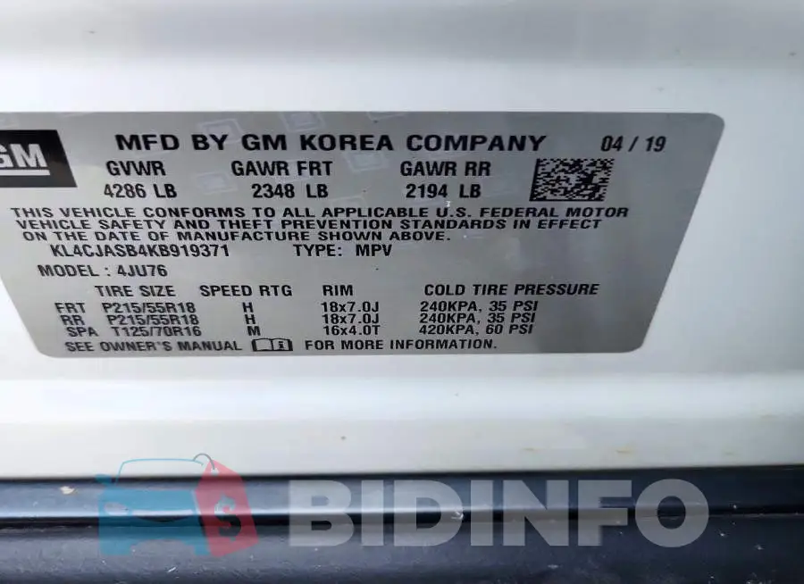 KL4CJASB4KB919371 Photo# 13