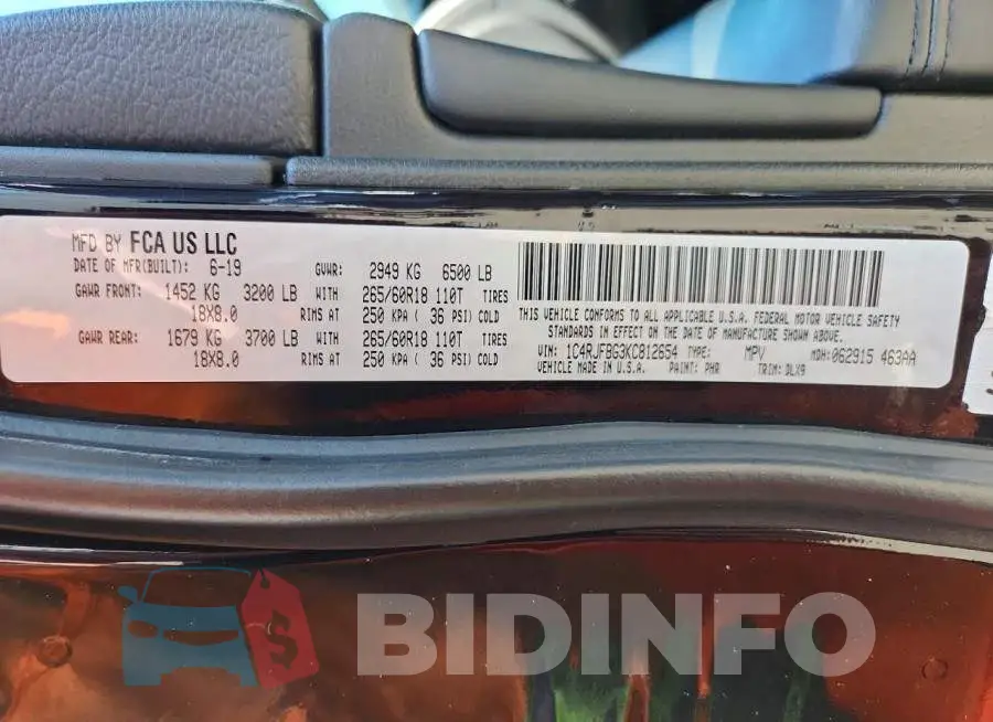 1C4RJFBG3KC812654 Photo# 13