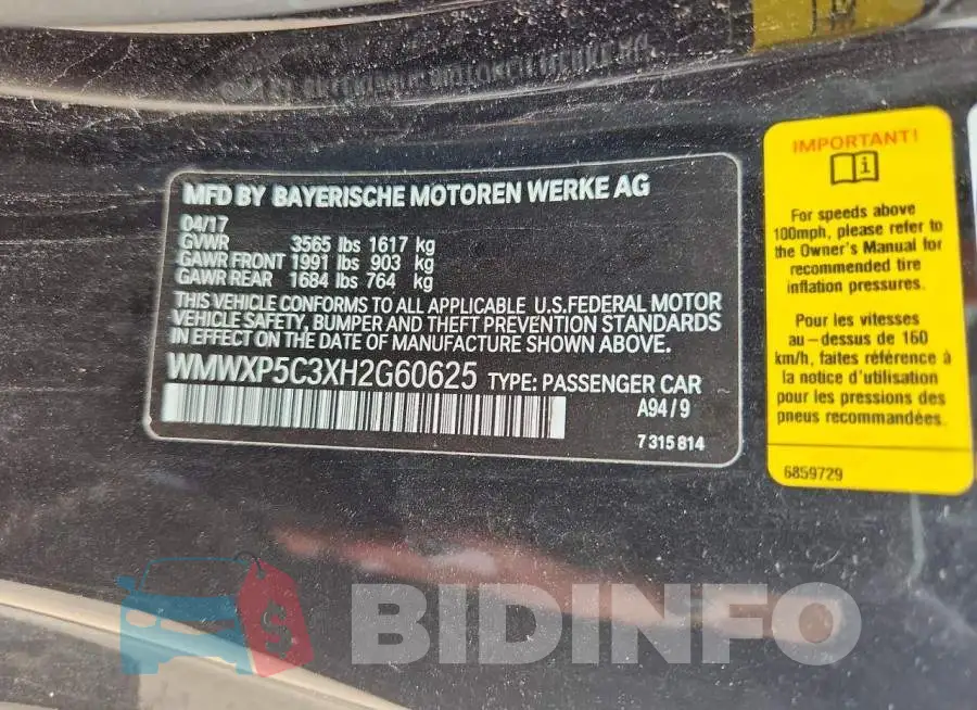 WMWXP5C3XH2G60625 Photo# 13