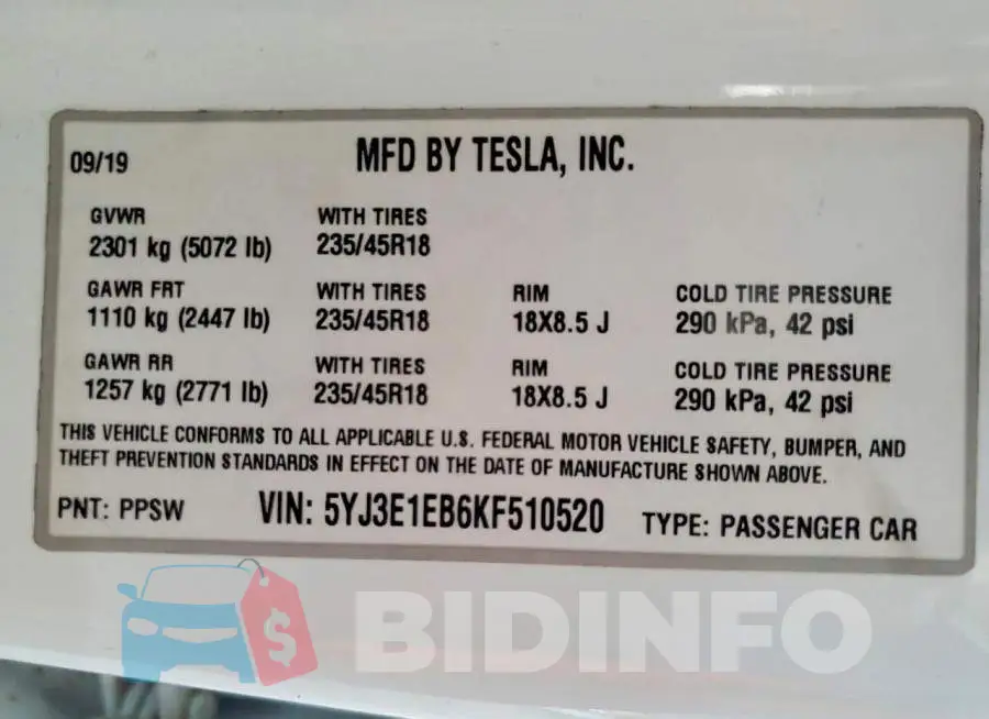 5YJ3E1EB6KF510520 Photo# 13