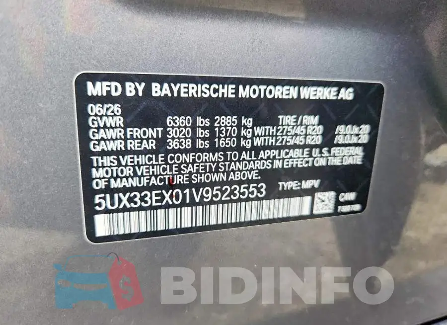 5UX33EX01V9523553 Photo# 12