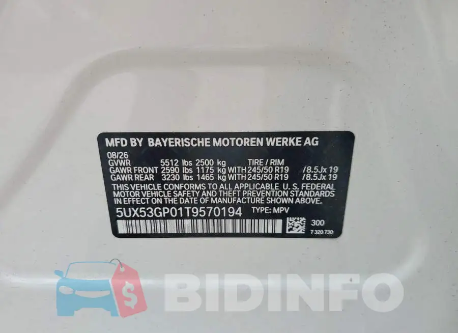 5UX53GP01T9570194 Photo# 13