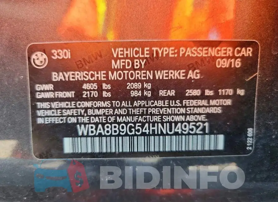 WBA8B9G54HNU49521 Photo# 12
