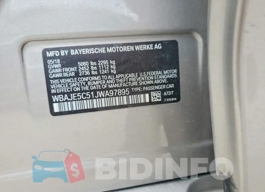 WBAJE5C51JWA97895 Photo# 12