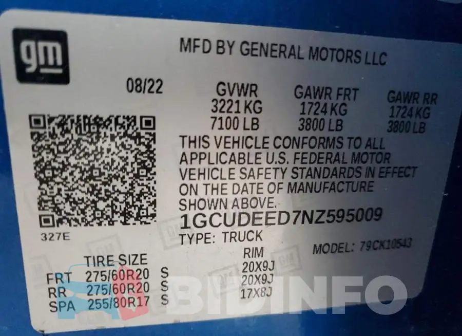 1GCUDEED7NZ595009 Photo# 12