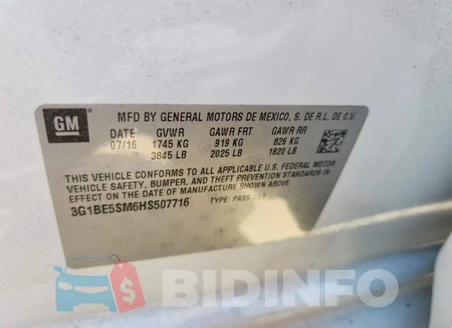 3G1BE5SM6HS507716 Photo# 12