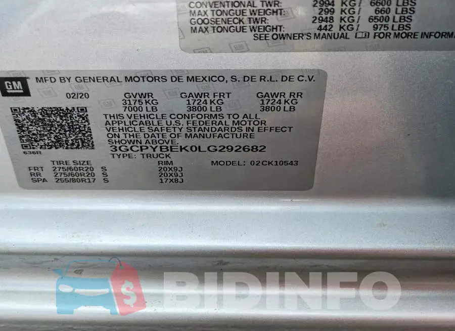 3GCPYBEK0LG292682 Photo# 12