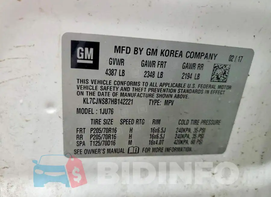 KL7CJNSB7HB142221 Photo# 13