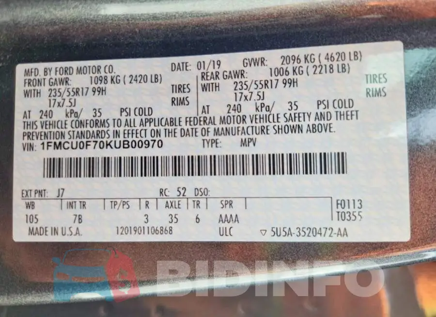 1FMCU0F70KUB00970 Photo# 13