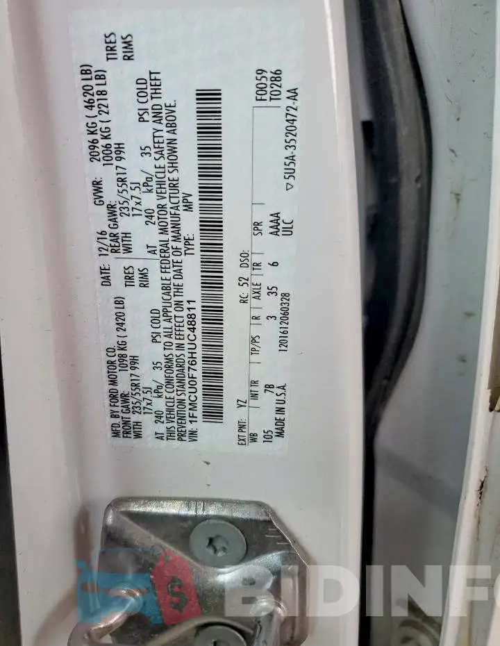 1FMCU0F76HUC48811 Photo# 12
