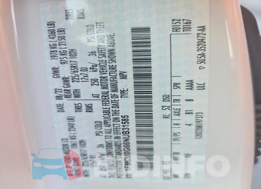 1FMCU0G66NUB31585 Photo# 13