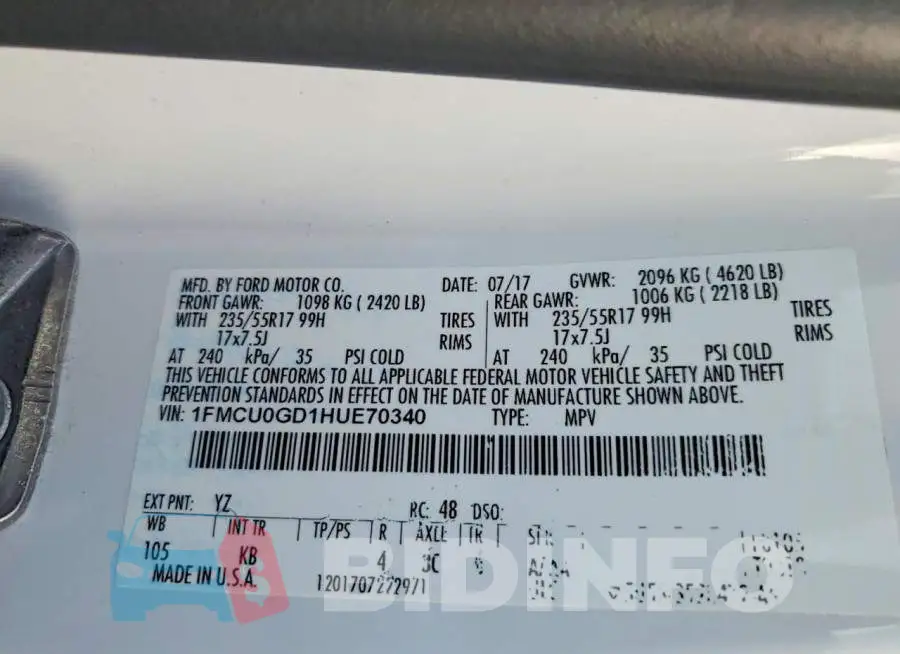 1FMCU0GD1HUE70340 Photo# 14