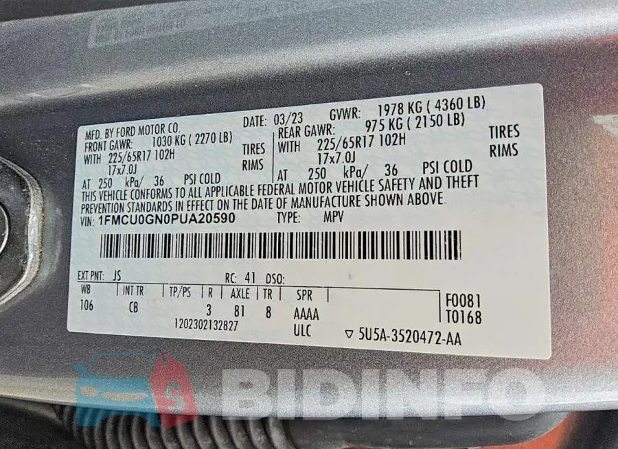 1FMCU0GN0PUA20590 Photo# 12