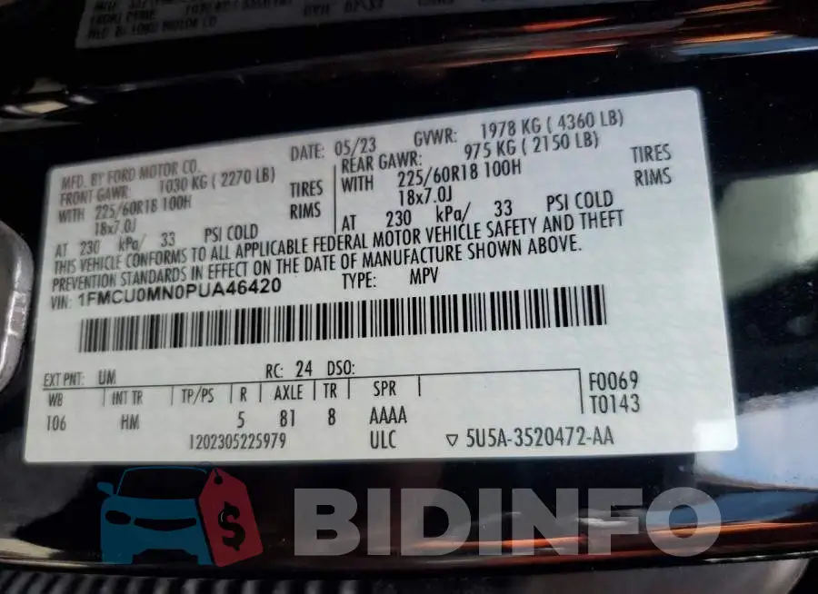 1FMCU0MN0PUA46420 Photo# 13